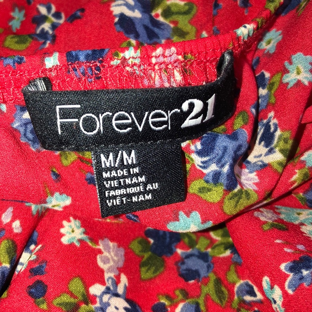 Forever 21 Floral Print Red Elastic Hem Boho Top - Picture 5 of 6
